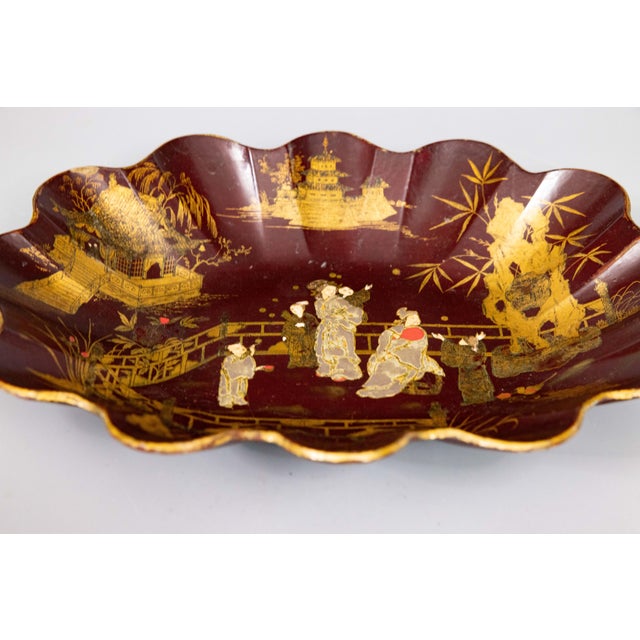 Chinoiserie Antique French Chinoiserie Papier Mache Tray Lobed Bowl For Sale - Image 3 of 6