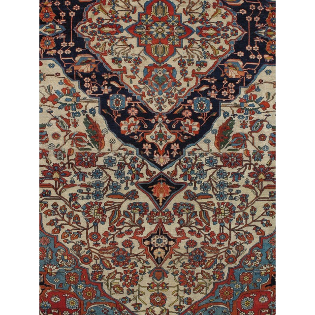 Antique Persian Mohtasham Kashan Carpet, Ivory ground, Ivory Border, Blue, Green For Sale - Image 4 of 18