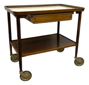Vintage Mid-Century Modern Rolling Bar Cart With Drawer