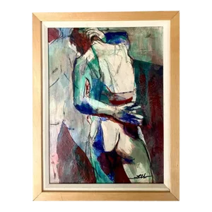 Vintage Midcentury Abstract Nude Original Oil Signed Faldo