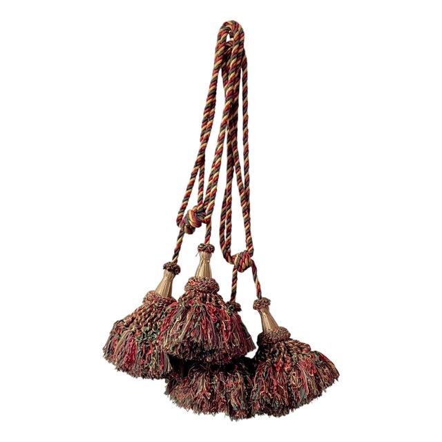 Vintage French Passementerie Tassel Tieback Accent Gold Green Red For Sale