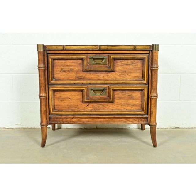 Mid-Century Hollywood Regency Campaign Carved Walnut Faux Bamboo Nightstand by Stanley, Circa 1960s For Sale - Image 15 of 15