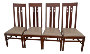 Four Stickley Arts and Crafts Side Chairs Slat Back Leather Seats Solid Cherry