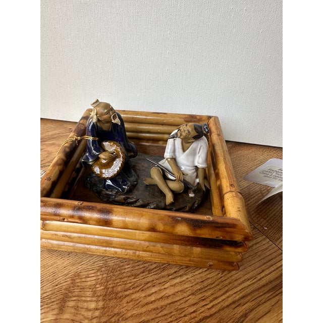 Ceramic 1970s Collection of Asian Ceramic Figures and Wooden Stands For Sale - Image 7 of 9