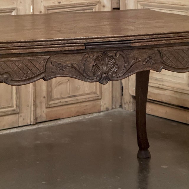 Antique Liegeois Regence Style Carved Oak Parquet Draw Leaf Dining Table For Sale - Image 13 of 18