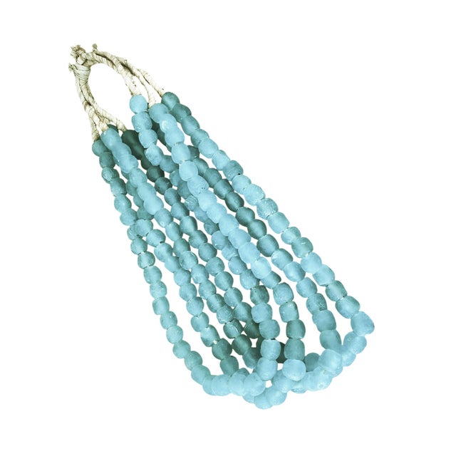 1980s Vintage African Aqua Glass Trade Beads Strand 13" H For Sale - Image 5 of 5
