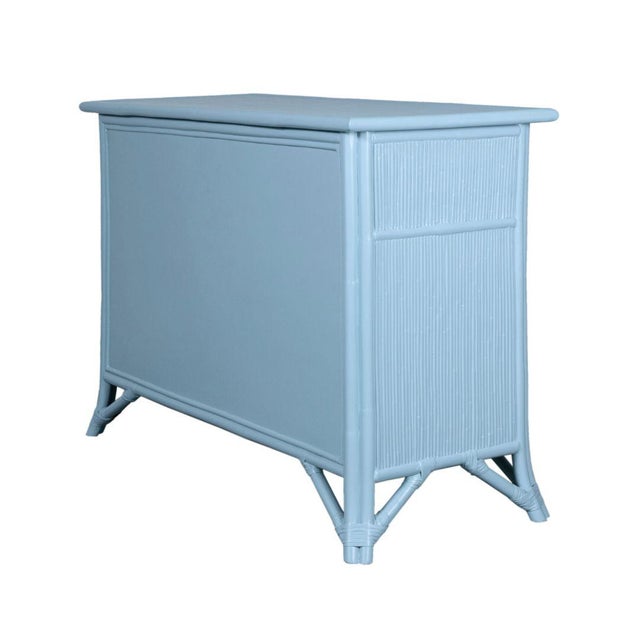 Coastal Pencil Rattan Six-Drawer Dresser, Pool Blue For Sale - Image 3 of 4