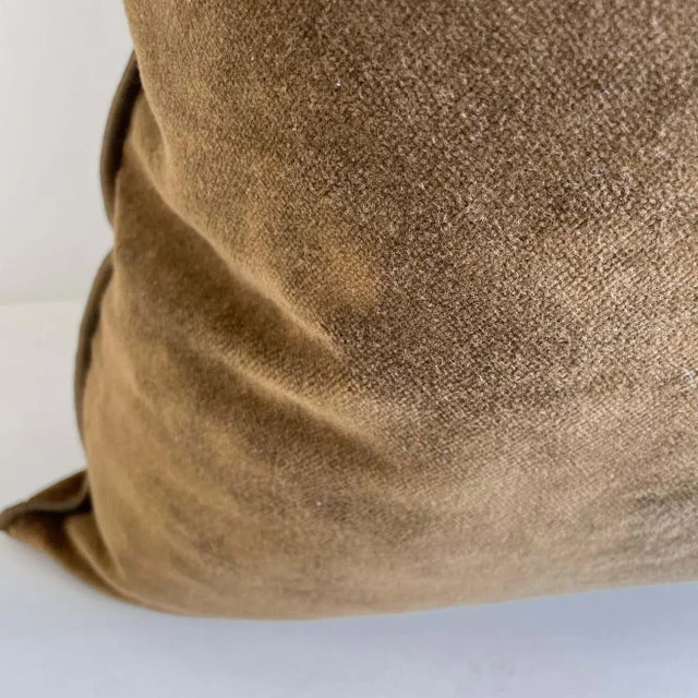 Beautiful French brown vintage velvet pillow with binded edge. Metal zipper closure, and leather pull. Custom made in...