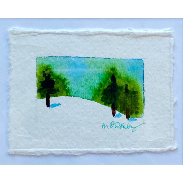 13 x 11 Original Miniature Watercolor Landscape by Michelle Owenby Oversized Mat Gilded Silver Wooden Frame Wired + Ready...