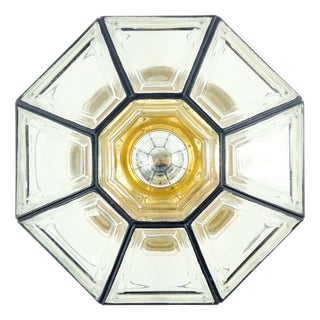 Mid-Century Modern Glass & Brass Flush Mount from Limburg, Germany, 1960s For Sale
