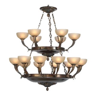 Myran Allan Luxury Lighting Empire Style Bronze and Glass Chandelier as Is For Sale