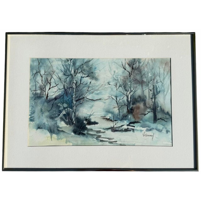 An original signed watercolor titled “White Birch” by Indiana artist Vivian Chasey (1921–2009). Rendered in a restrained...