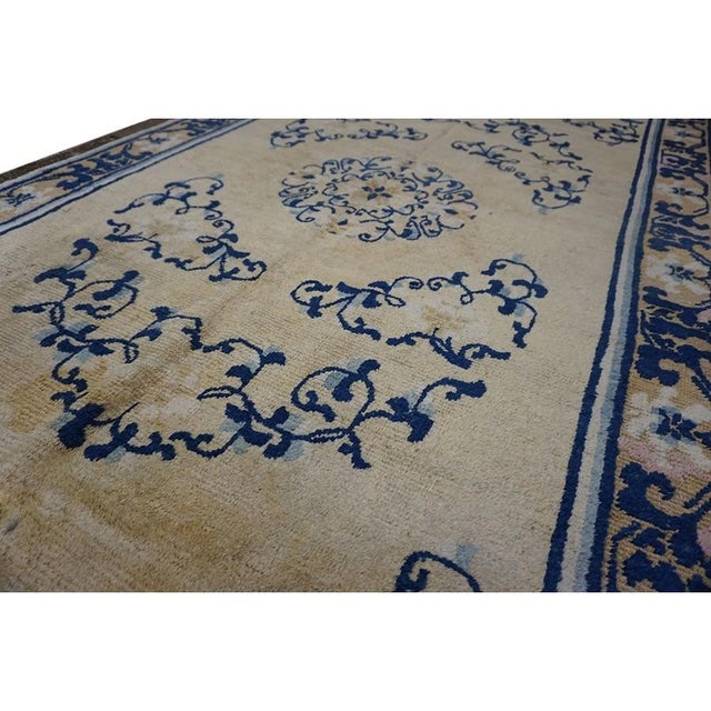 Textile 1700s Beige Field Medallion Qing Style Antique Chinese Ningxia Small Rug For Sale - Image 7 of 10
