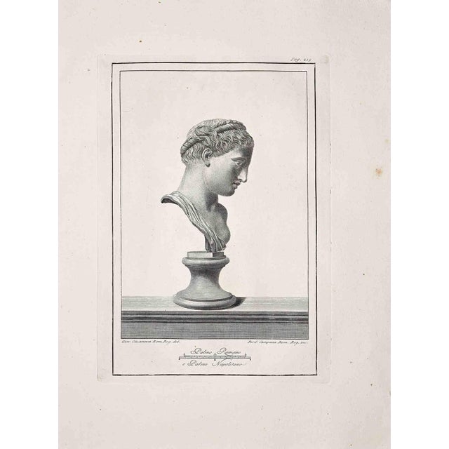 Ancient roman bust, original etching from the end of the 18th century, made by various old masters. Good condition. Units...