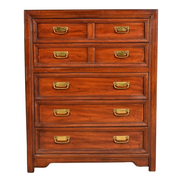 Thomasville Mid-Century Modern Hollywood Regency Campaign Walnut Highboy Dresser, 1970s For Sale