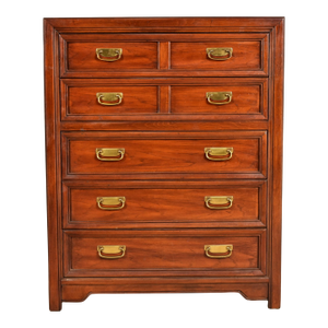 Thomasville Mid-Century Modern Hollywood Regency Campaign Walnut Highboy Dresser, 1970s