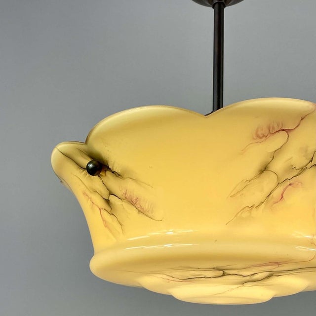 Art Deco Marbled Opaline & Brass Semi Flush Mount, Sweden, 1930s For Sale - Image 12 of 16
