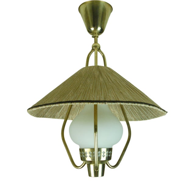 Opaline Glass and Brass Pendant Lamp by Hans Bergström for Asea Belysning, 1940s For Sale