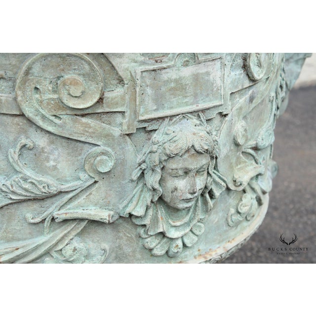 Antique Pair of Lead Alloy Outdoor Garden Urns For Sale - Image 9 of 12