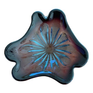 Vintage Mid Century Murano-Style Italian Art Glass Bowl Purple & Blue 10.5 For Sale