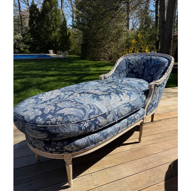 Custom Louis XVI Style Blue Chaise Lounge in Ralph Lauren For Sale - Image 9 of 15