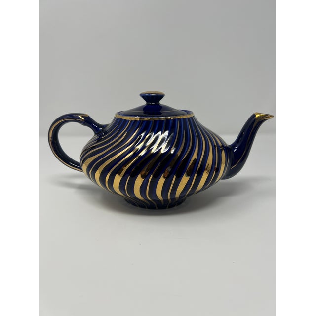 1930s Arthur Wood Cobalt & Gilt Teapot | English Staffordshire, C. 1930s For Sale - Image 5 of 12