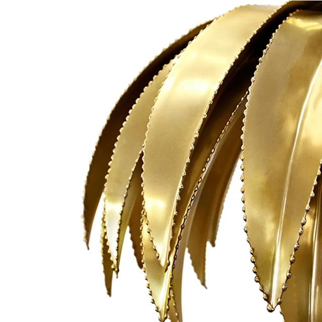 Worlds Away Matthew Izzo Home Fifi Antique Brass Palm Leaf Pendant Light For Sale - Image 4 of 7