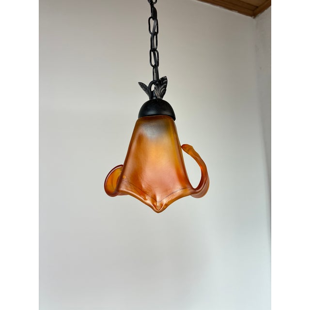 Vintage Murano Amber Glass Pendant, Italian Art Glass Hanging Light With Warm Diffused Glow For Sale - Image 15 of 15