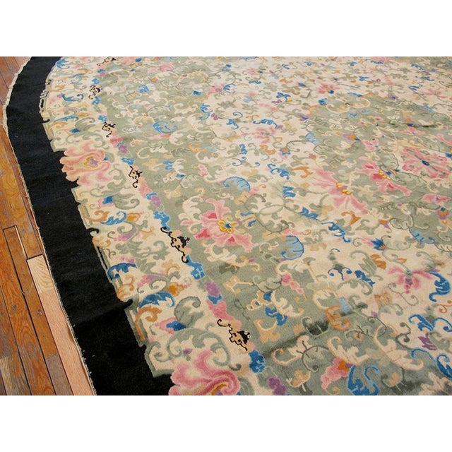 Art Deco Glamorous Soft Color and Black Border With Foliate Pattern Antique Chinese Peking Rug For Sale - Image 3 of 5
