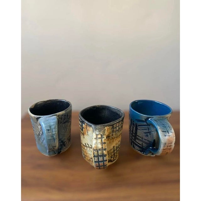 Rustic H. P. Bloomer Style Handmade Pottery Mugs- Set of 3 For Sale - Image 3 of 12