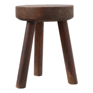 French Rustic Oak Wooden Tripod Stool, 1890s For Sale