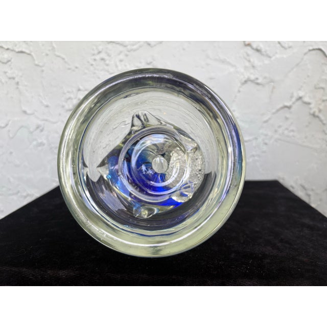 Vintage Blue & Clear Art Glass Swan Sculpture With Controlled Bubble Inclusions For Sale - Image 11 of 12