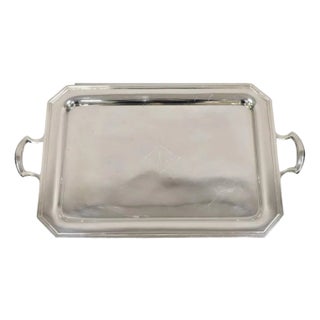 Early 20th Century English Art Deco Silver Plated Twin Handle Serving Platter Tray W "Gwb" Monogram For Sale
