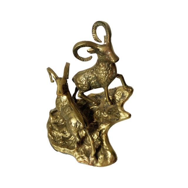 Mid-Century Modern Vintage Mid Century Solid Brass Rams on Hillside Ram Figurine For Sale - Image 3 of 5