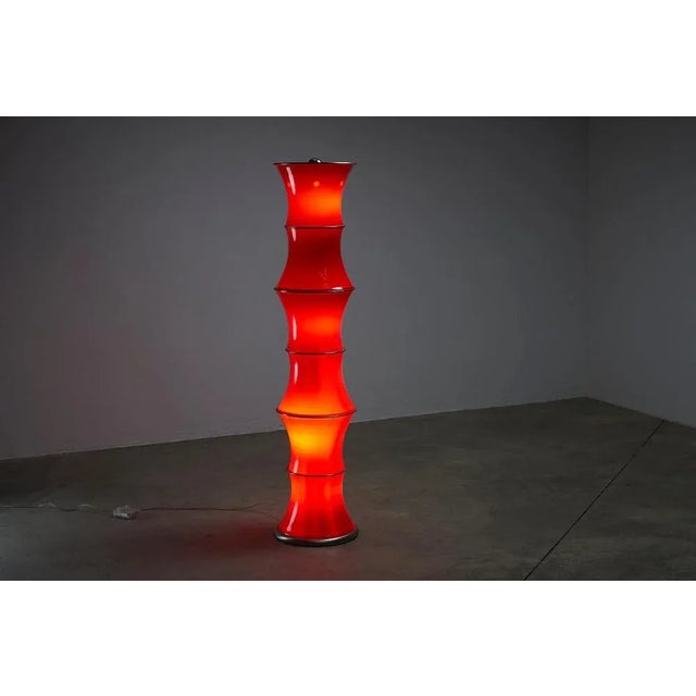 Red Bamboo Floor Lamp in Red Glass, 1990s For Sale - Image 8 of 9