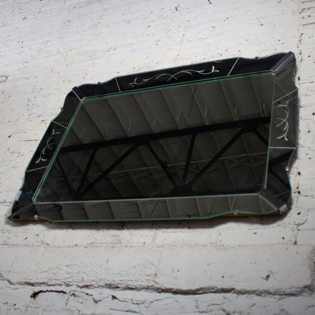 1930-1950’s Art Deco Large Wall Mirror Rectangular W/Curved Sides & Etched Venetian Glass For Sale - Image 13 of 18