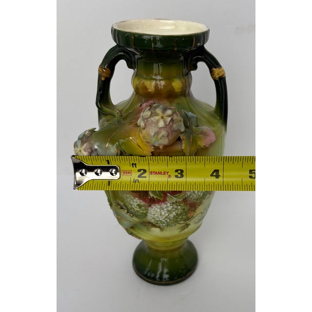 Vintage Elegant Porcelain Handled Vase With Intricate Flower Patterned Detail Design For Sale In Indianapolis - Image 6 of 9