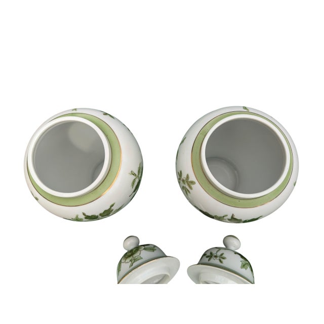 Vintage Chinoiserie Porcelain Green Botanical Ginger Jars- A Pair For Sale - Image 9 of 14