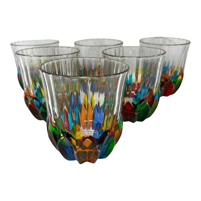 Set of 6 Venetian Whiskey Water Glasses For Sale
