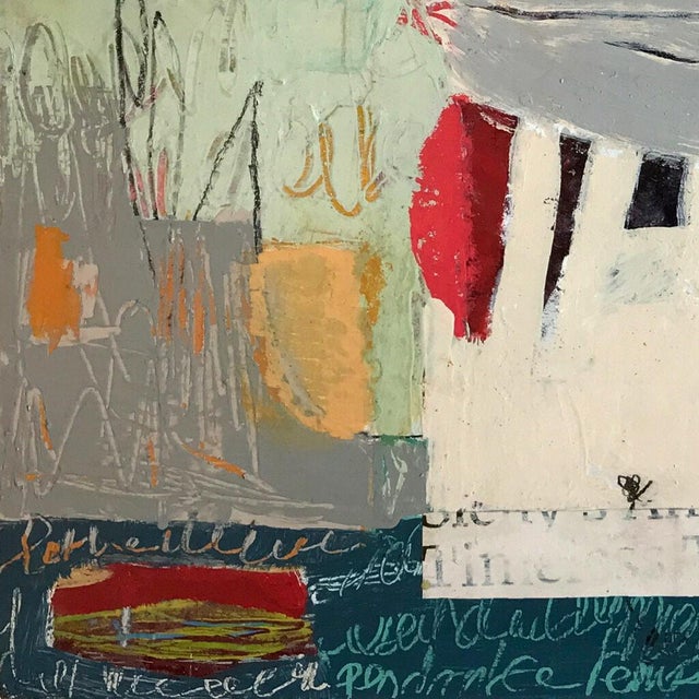 Christiane Corcelle "Thé À La Menthe I" Mixed Media on Board, Framed Abstract Painting in Orange, Teal and Gray, 2022 For Sale In Boston - Image 6 of 9