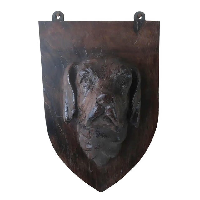 Wood Antique 19th Century English Carved Oak Dogs Head Crest, 1880 For Sale - Image 7 of 7