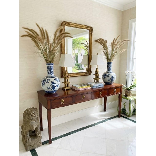 Pair of Vintage Blue & White Porcelain Globular Vases Chinoiserie Pomegranate & Floral Bott For Sale - Image 12 of 12