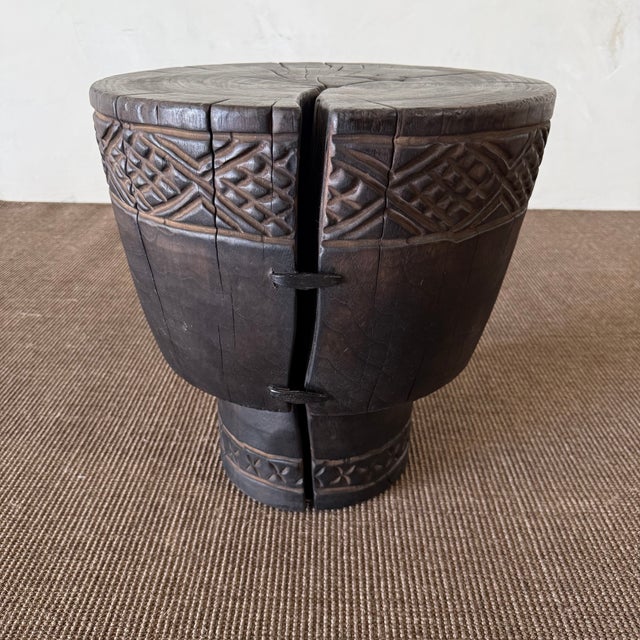 Contemporary Gio Solid Walnut Carved Side Table 17.5" For Sale - Image 3 of 7