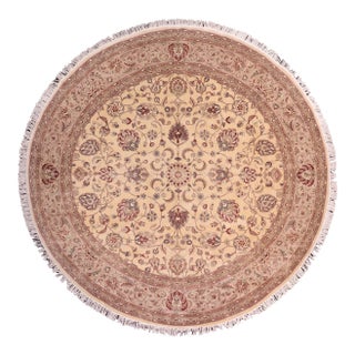 Shabby Chic 1990's Kashan Pak-Persian Beige/Tan Wool Round Rug- 10'0'' X 10'2'' For Sale