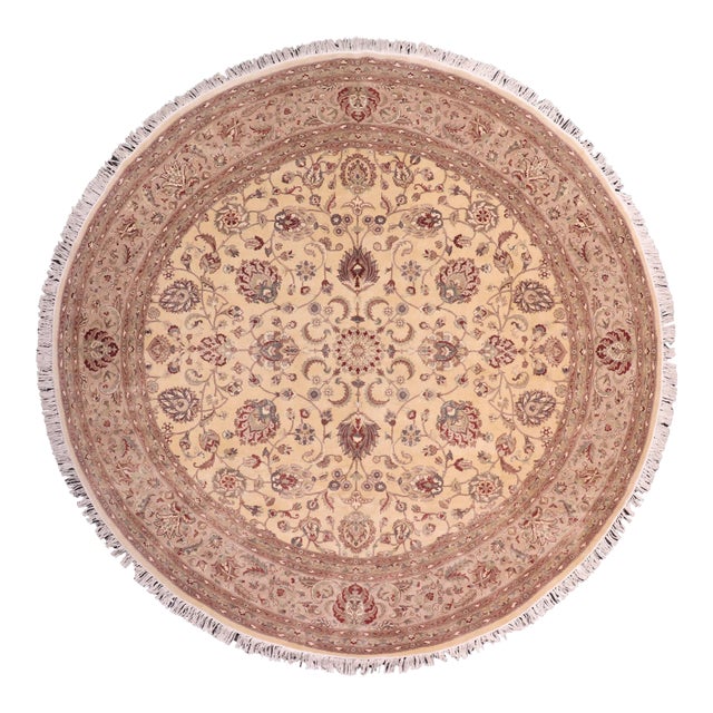 Shabby Chic 1990's Kashan Pak-Persian Beige/Tan Wool Round Rug- 10'0'' X 10'2'' For Sale