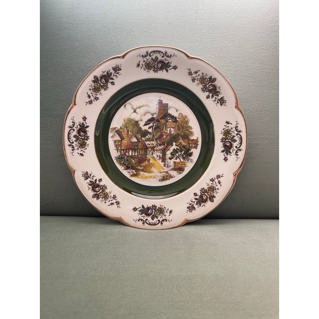 Wood & Son 1950’s English “Ascot” Scenic Village Gold Edged Plate For Sale - Image 4 of 7