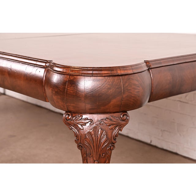 19th Century Antique Queen Anne Burl Wood Extension Dining Table, Newly Refinished For Sale - Image 11 of 14