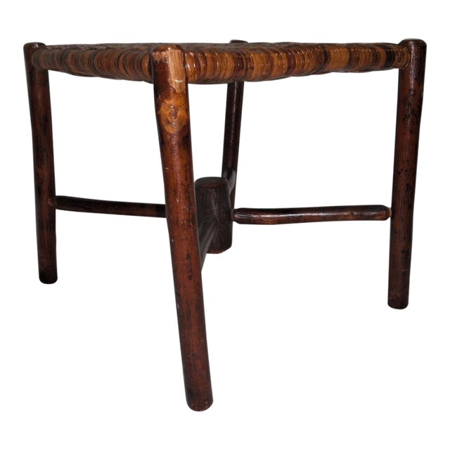 Early 20th Century Antique Hickory Rustic Adirondack End Table Logs and Herringbone Weave 1 For Sale