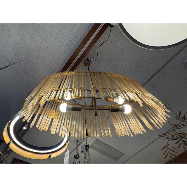 Gold Ethan Allen Orchard Midcentury Brass Chandelier For Sale - Image 8 of 12