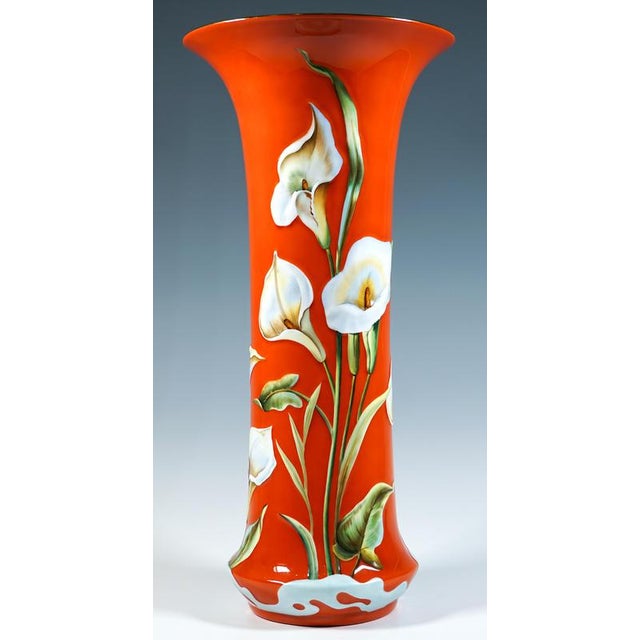 Large Mid-Century Orange Vase with Calla Lilies from Herend, Hungary For Sale - Image 5 of 7